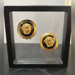 Vintage Versace black and gold clip on earrings